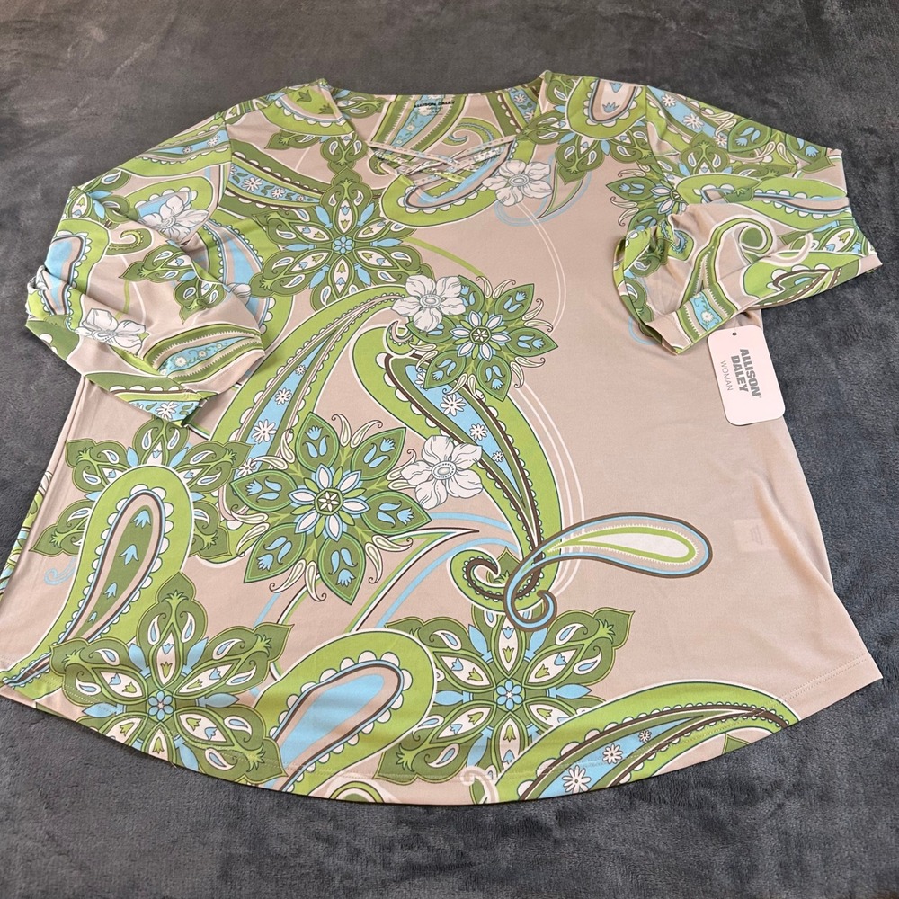 Allison Daley Paisley Print Criss Cross Top Blouse Casual 3/4 Sleeve Womens 1X